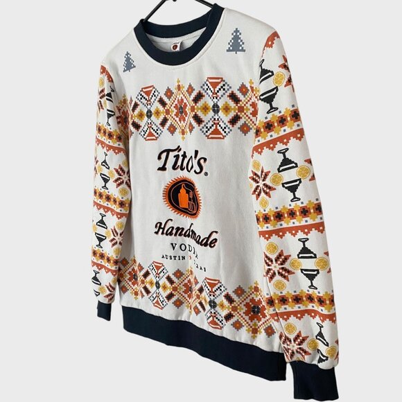 Tito's Vodka Embroidered Pullover Crewneck Holiday Sweatshirt White Men's Small - Picture 2 of 13